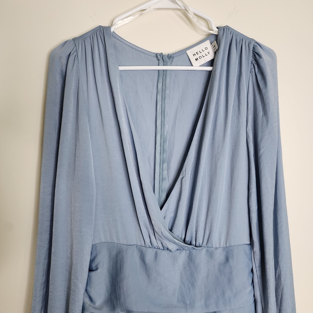 Light Blue V-Neck Ruffle Mini Dress - Picture 6 of 15